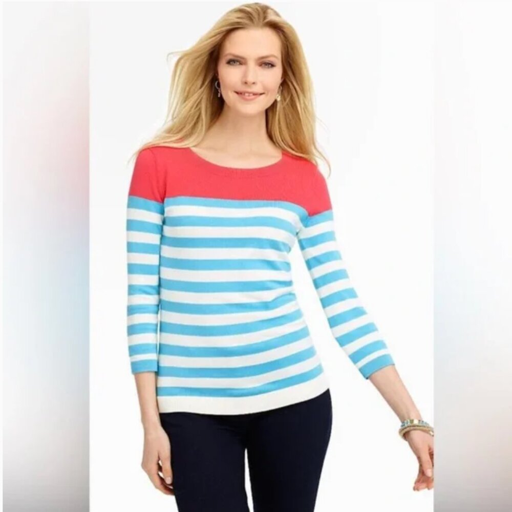 Talbots stripped 3/4 sleeve sweater szL